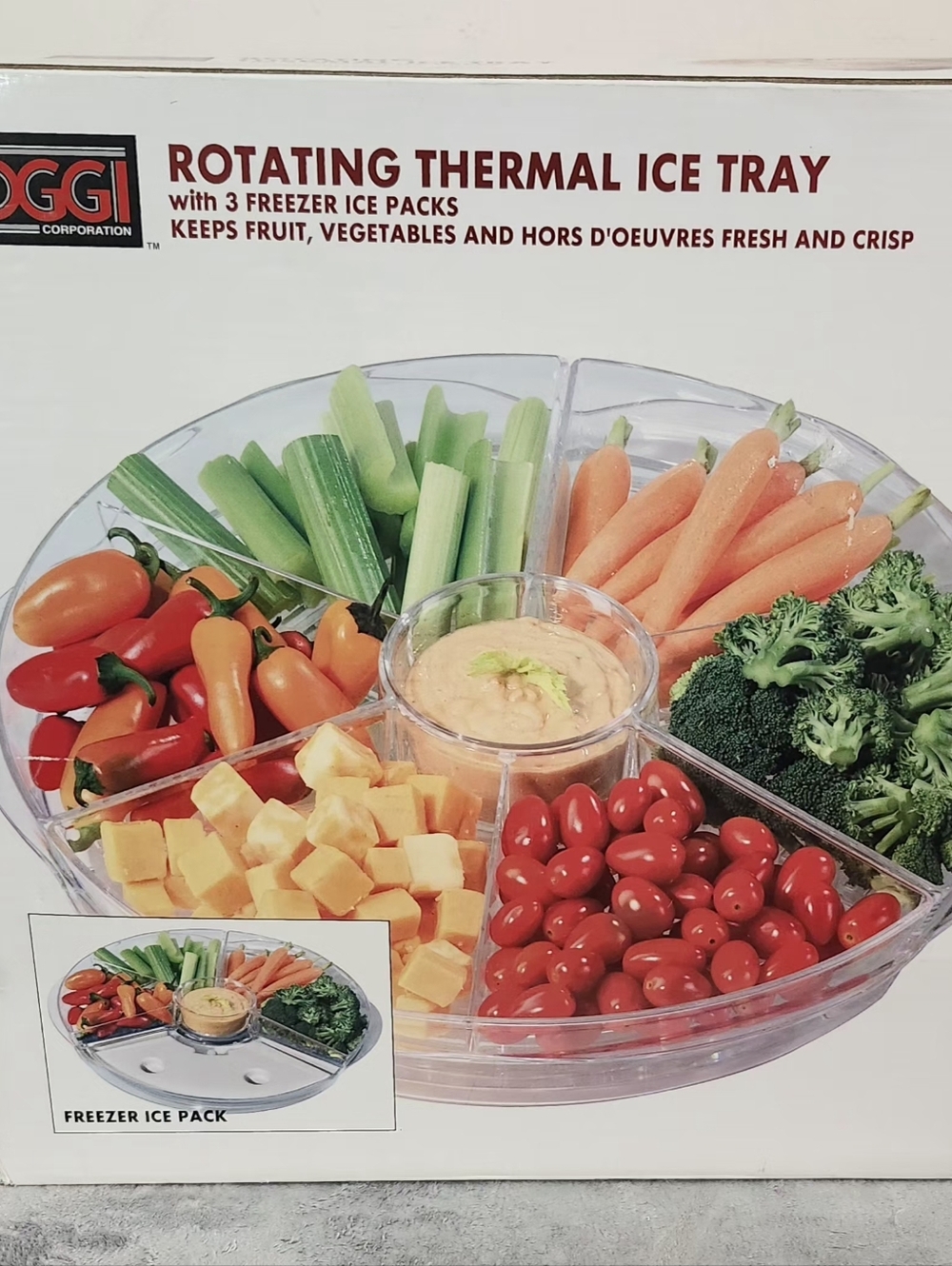 Oggi Rotating Thermal Ice Tray - Clear Serving Platter